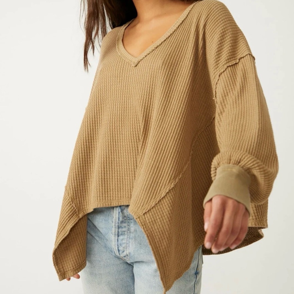 Free People Coraline mustard  Waffle Knit V-Neck top